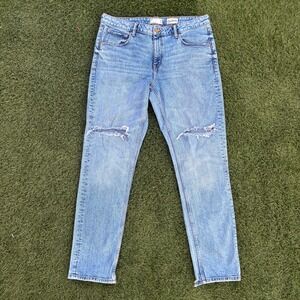 Asos Slim Mens 37x32 Straight Leg Distressed Ripped Knee Light Wash Denim Jeans